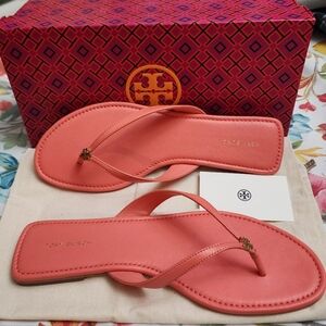 New Tory Burch Classic Leather Flip Flop Sandals Women's Size 9